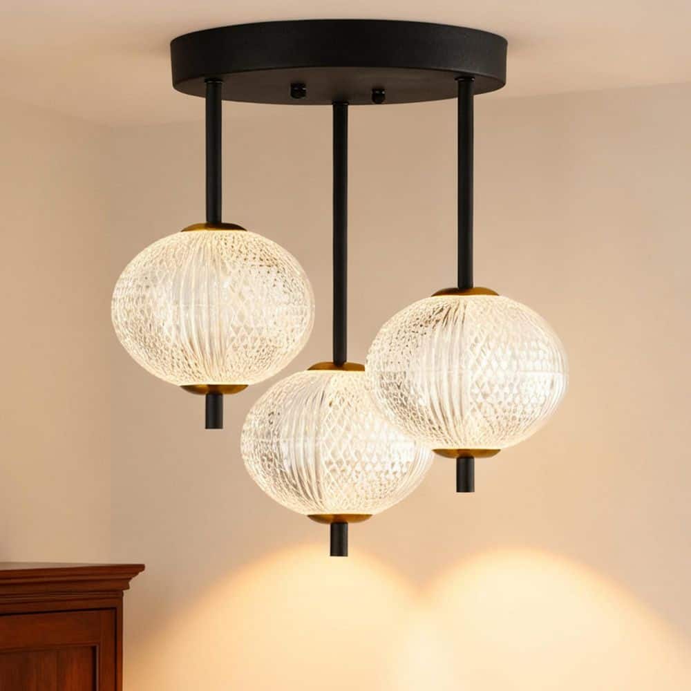 Blessed 3-Light 14 in. W Black Integrated LED Semi-Flush Mount Ceiling Light with Clear Grid Acrylic for Living Room price history on PriceWatchPro