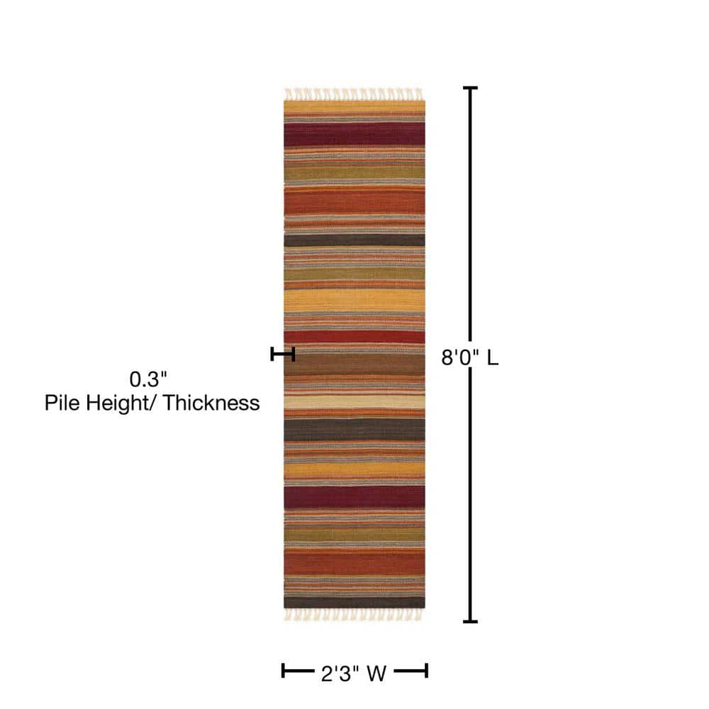 Handwoven Red and Gold Striped Wool Runner Rug
