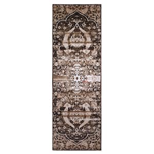Oswell Chocolate 2 ft. 7 in. x 8 ft. Bohemian Medallion Nylon Area Rug