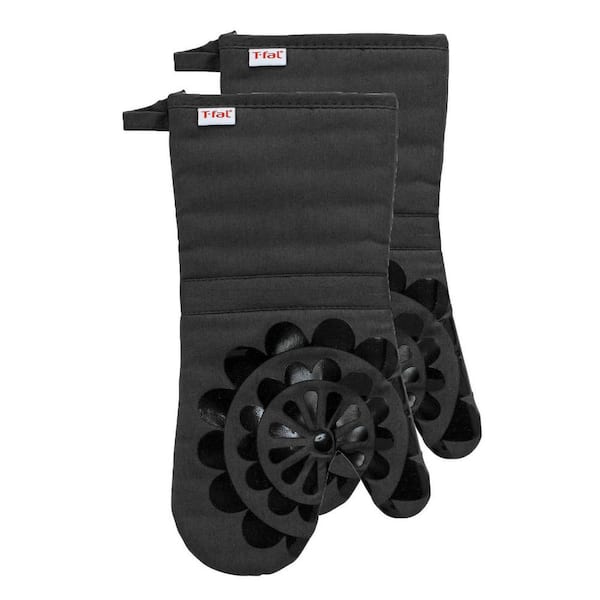 T-Fal Medallion Cotton Silicone Oven Mitt (Set of 2); Charcoal