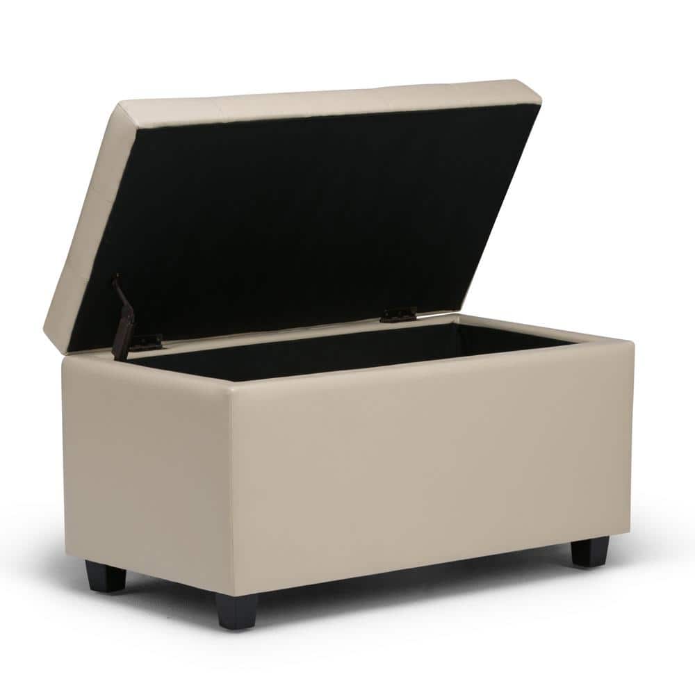 Cosmopolitan Satin Cream Tufted Faux Leather Storage Ottoman