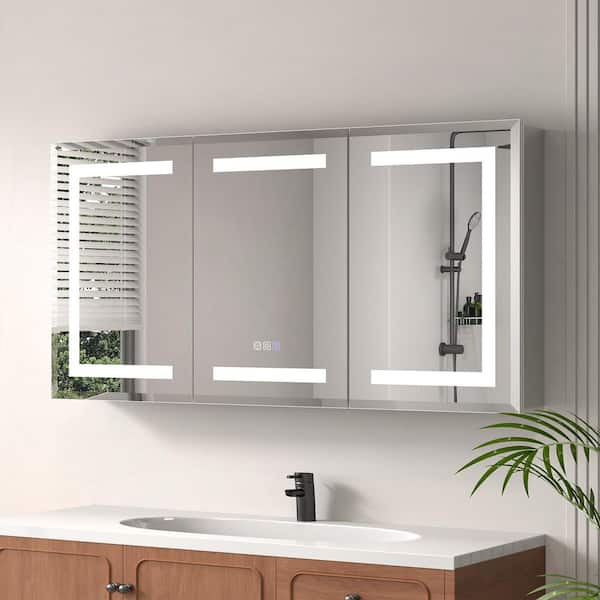 Luna 48 in. W x 24 in. H Rectangular Sliver Aluminum Recessed/Surface Mount Medicine Cabinet with Mirror, LED Lighting