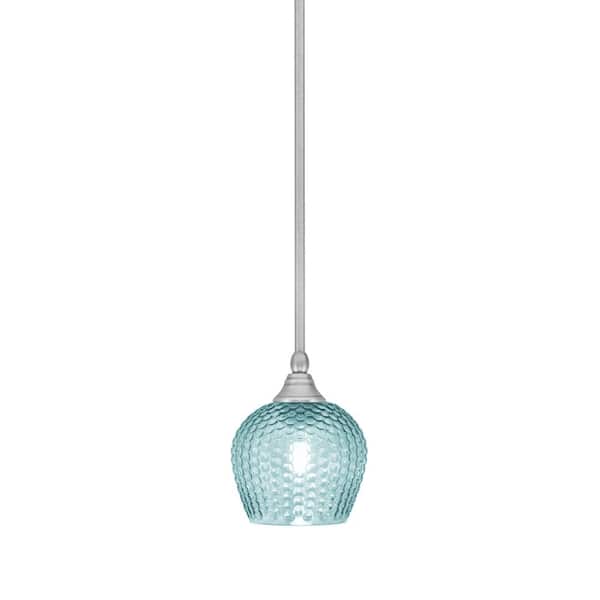 Unbranded Sparta 100-Watt 1-Light Brushed Nickel Shaded Pendant Light Mini Pendant with Turquoise Glass and No Bulb Included