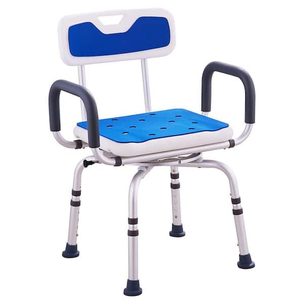 22.2 in.W Free-Standing 360° Swivel Walk In Shower Seat with Armrests and Backrest 400 lbs. in Blue