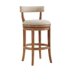 Hanover 41 in. Weathered Brown and Beige Rubberwood Swivel Bar Height Bar Stool With Cushioned Seat and Low Back