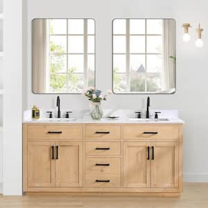 Gavino 72 in. W x 22 in. D x 34 in. H Double Sink Bath Vanity in Light Brown with White Composite Stone Top and Mirror