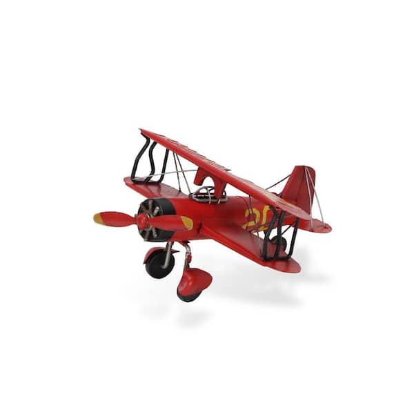 HomeRoots Metal Red and Black Hand Painted 1933 G5 Bi Plane Model Sculpture
