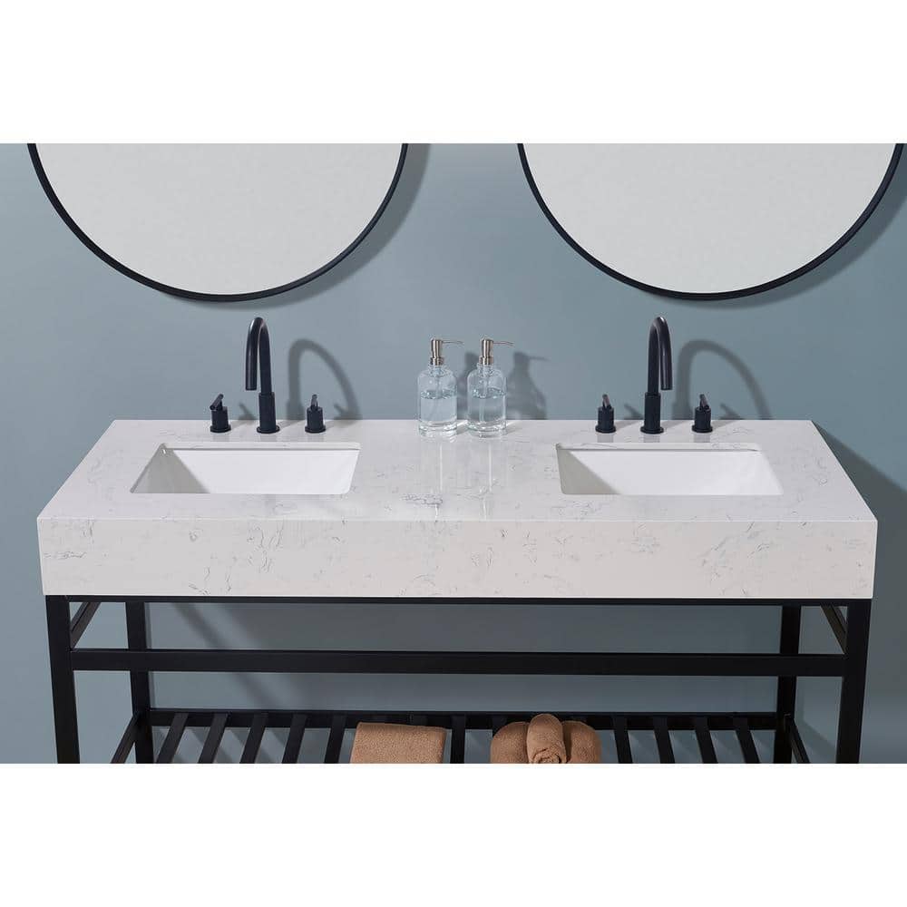 60" Aosta White Composite Stone Vanity Top with Double Sinks