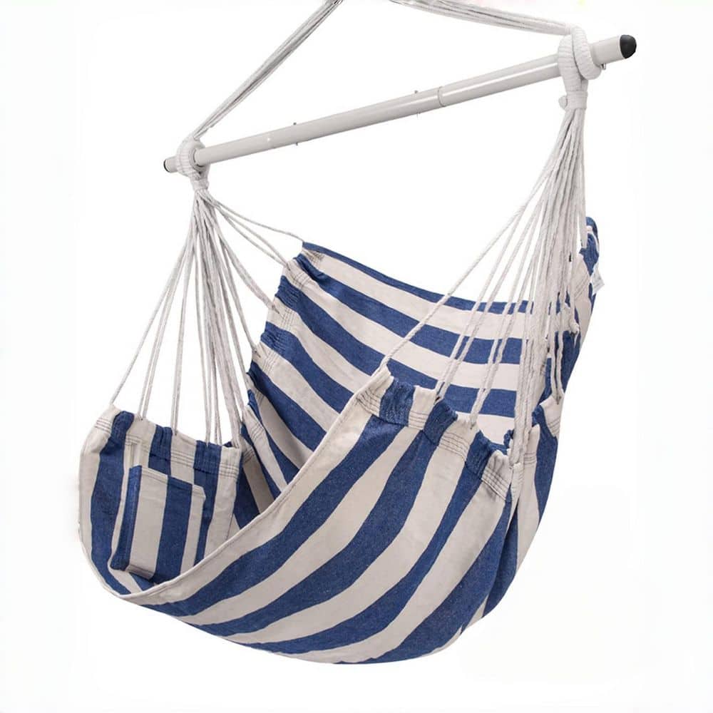 Hammock Chair Swing, Heavy-Duty Hanging Rope Swing Seat Supports 500 lbs. for Outdoor Patio, Backyard Use Blue and White price history on PriceWatchPro
