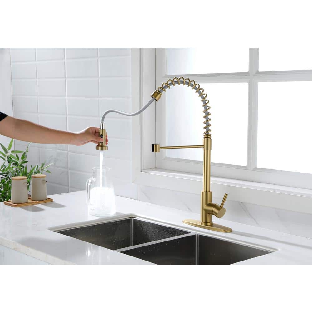 Gold Matte Single Handle Pull-Out Spray Kitchen Faucet
