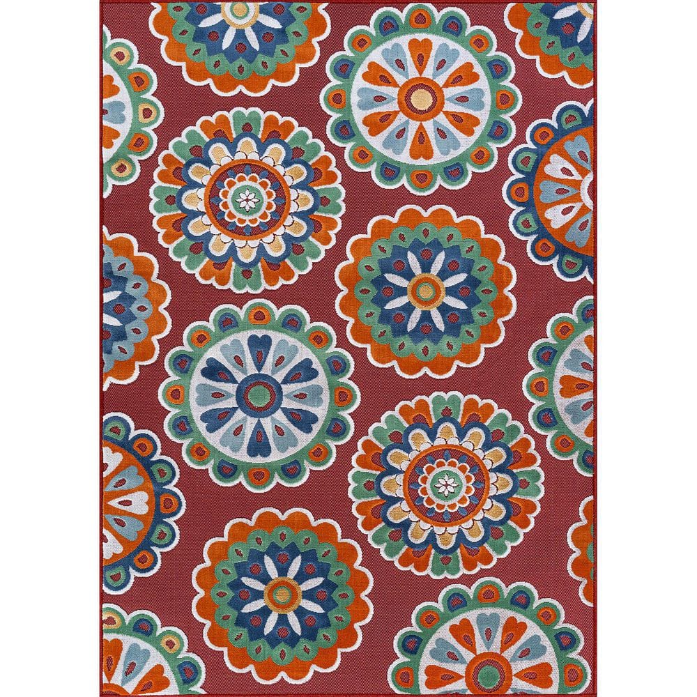 Mandala Red 5 ft. x 7 ft. Washable Bohemian Medallion Indoor Outdoor Area Rug price history on PriceWatchPro