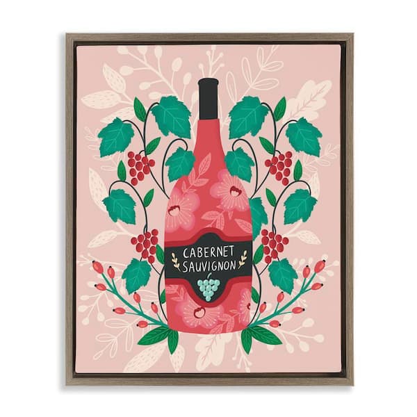 Stupell Industries Classic Floral Wine Bottle by Louise Allen Designs Brown Floater Frame Food Graphic Art Print 31 in. x 25 in.