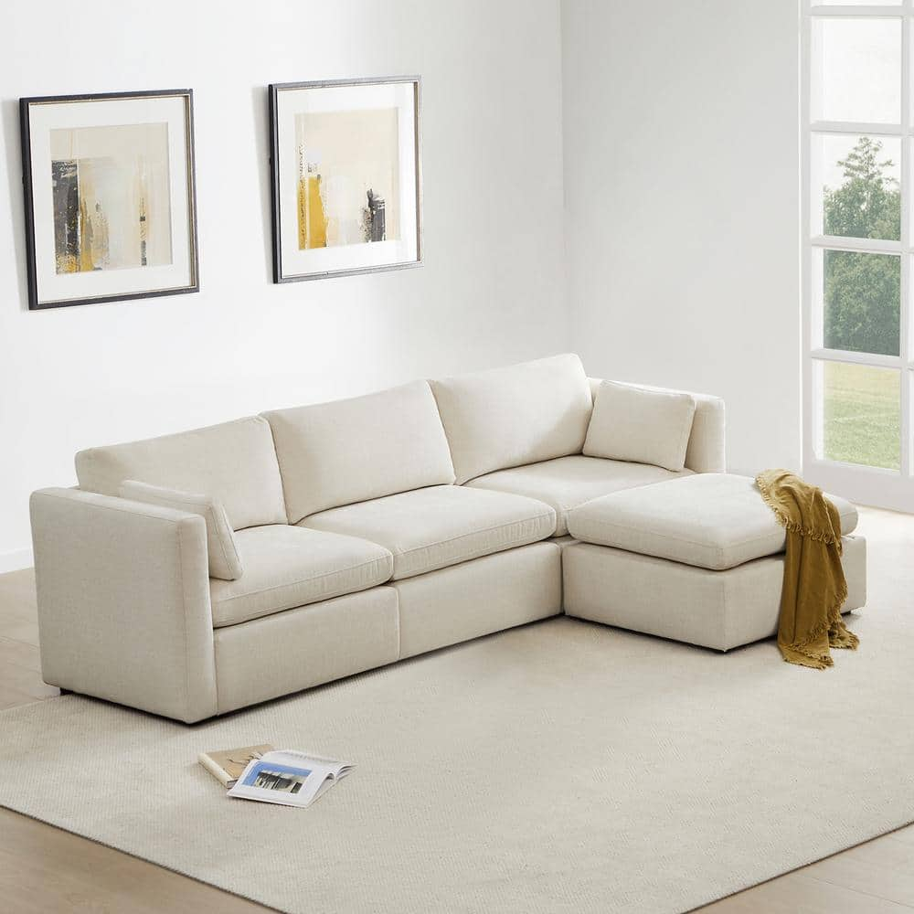 Spruce & Spring Rhea 112.6 in. Straight Arm 4-Piece Fabric Sectional ...