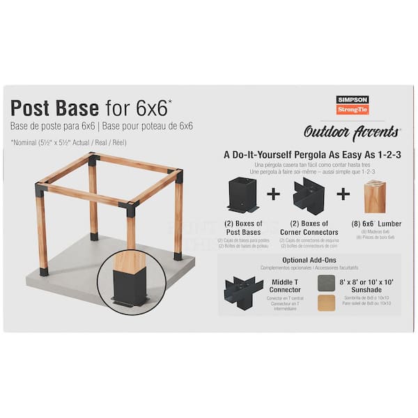 Outdoor Accents Sage System Black Powder-Coated Post Base for 6x6 with Screws (2-Pack)