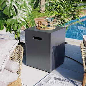 Outdoor Propane Tank Table Square Iron Dark Gray Propane Tank Cover, Patio Side Table