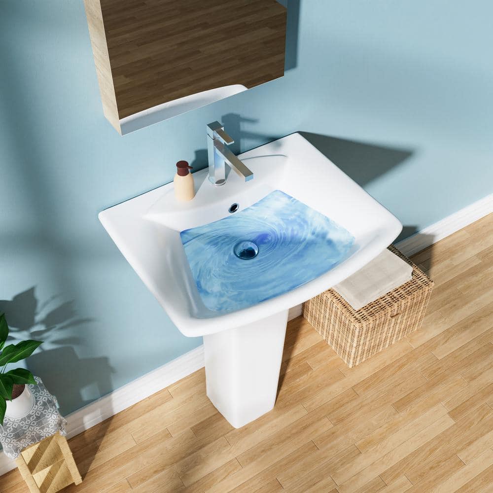 24" White Vitreous China Rectangular Pedestal Bathroom Sink