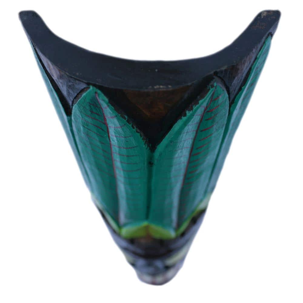 60" Brown and Green Hand-Carved Wooden Tiki Mask