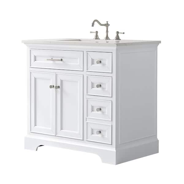 Haisley 36 in. W x 22 in. D Bath Vanity in White with Quartz Top in Velluto White with White Sink