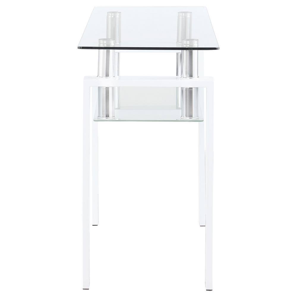 White Metal and Glass Rectangular Sofa Table with Shelf