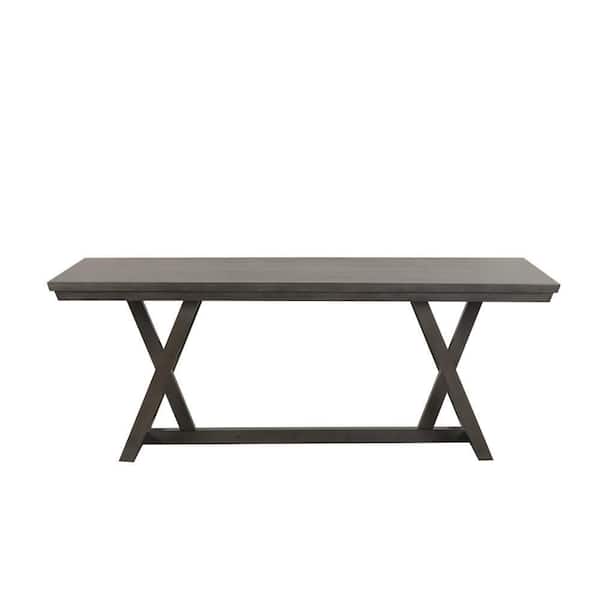 Ghy Brown and Gray Wood 80 in. Cross Legs Dining Table Seats-6