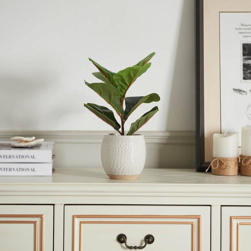 Desktop 15  Green Artificial Fiddle Leaf Plant in Ceramic Pot