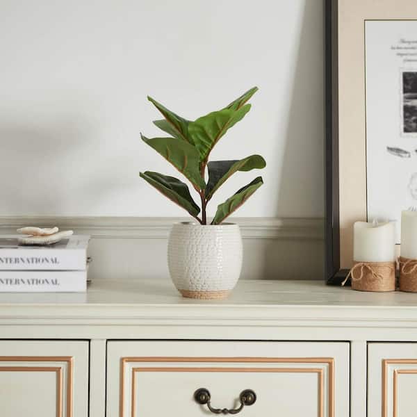 Unbranded Desktop 15 " Green Artificial Fiddle Leaf Plant in Ceramic Pot