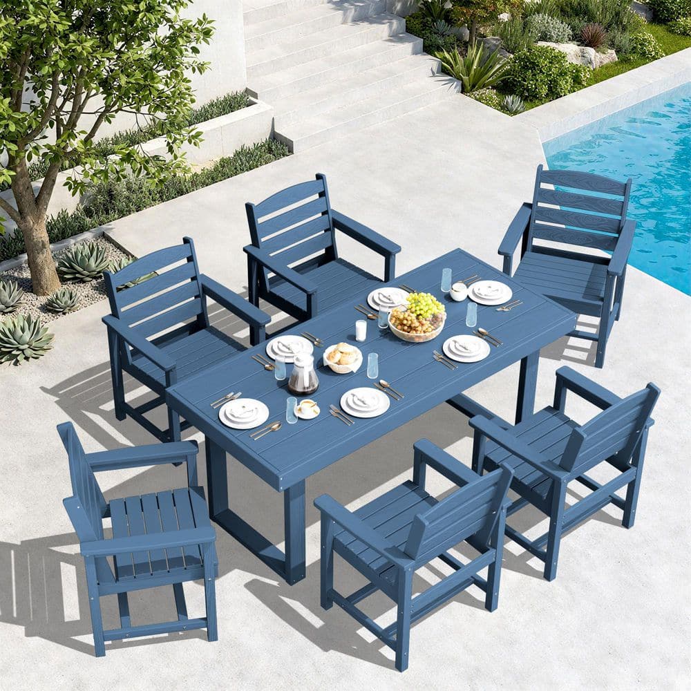 JEAREY 6-Piece HDPE Rectangle 29.5 in. Outdoor Serving Dining Set