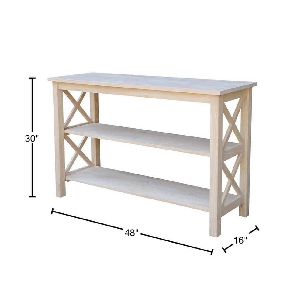 Elegant Hampton Solid Parawood Console Table with Dual Shelves