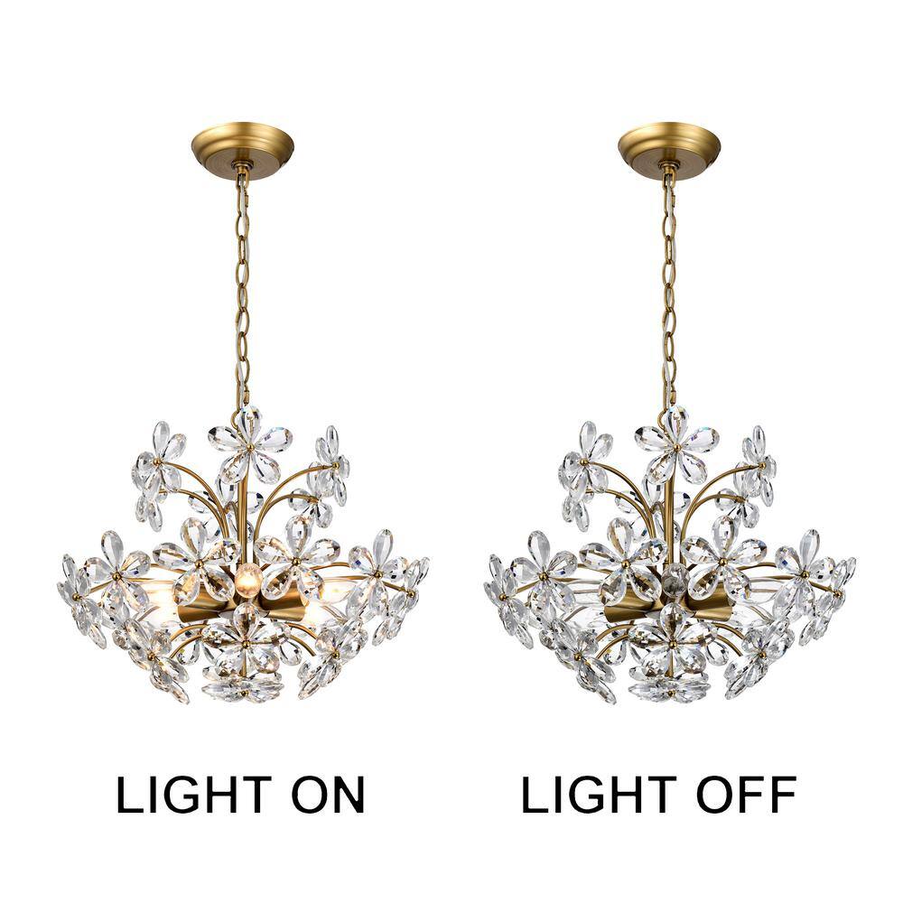 Rosa 6-Light Brushed Brass Crystal Flower Chandelier