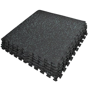 Black with Blue Sparkle - Residential 24 x 24 in. Interlocking Rubber Carpet Mat Square (24 sq. ft.)