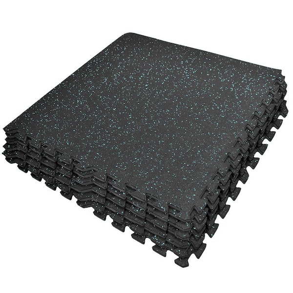 Sorbus Black with Blue Sparkle Rubber Interlocking Floor Carpet Mat 24 in. x 24 in. (6 Tiles)