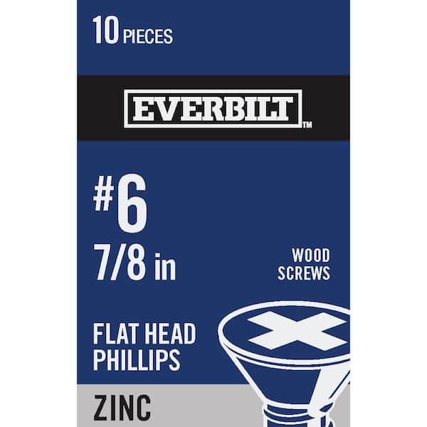Everbilt #6 x 7/8 in. Zinc Plated Phillips Flat Head Wood Screw (10-Pack)