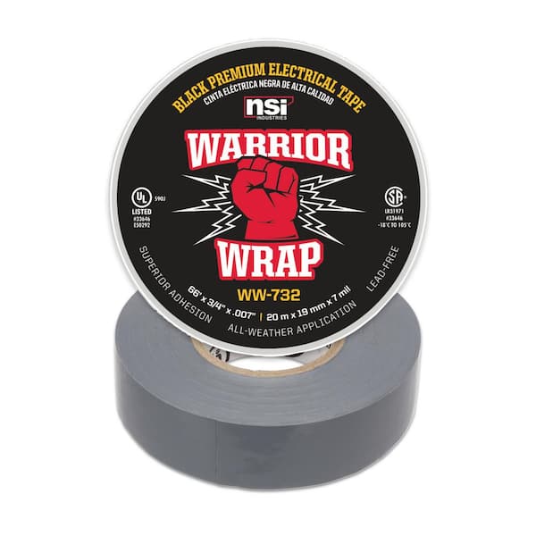 WarriorWrap Premium 3/4 in. x 66 ft. 7 mil Vinyl Electrical Tape, Grey  WW-732-GY - The Home Depot