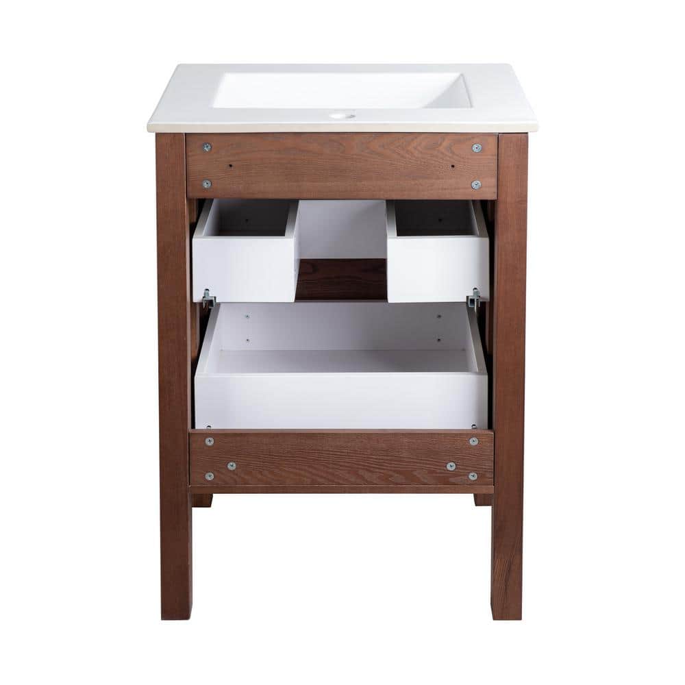 Nadar 24" Walnut Freestanding Bathroom Vanity with Ceramic Top