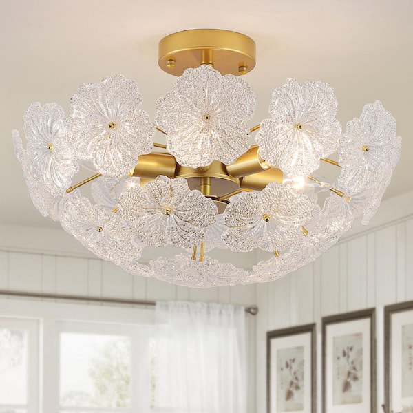 ETONIMERR 18.5 in. 6-Light Gold Modern Semi Flush Mount Ceiling