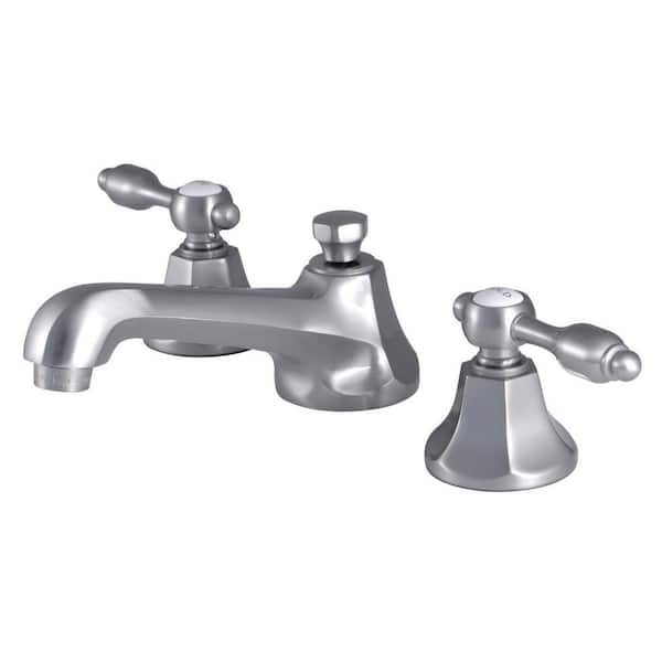 Kingston Brass Tudor 2-Handle 8 in. Widespread Bathroom Faucets with Brass Pop-Up in Brushed Nickel