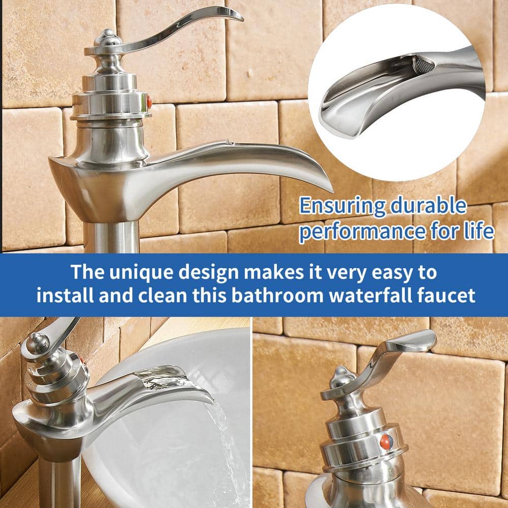 Brushed Nickel Single-Handle Waterfall Vessel Bathroom Faucet