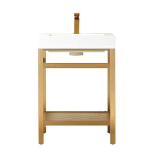 Ablitas 24 in. W x 20 in. D x 34 in. H Bath Vanity in Brushed Gold with White Composite Stone Top