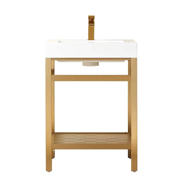 ROSWELL Ablitas 24 in. W x 20 in. D x 34 in. H Bath Vanity in Brushed Gold with White Composite Stone Top