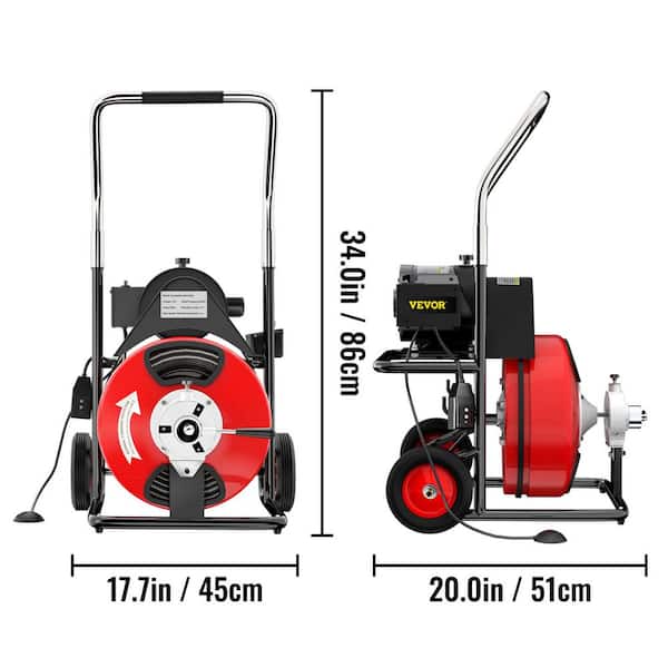 BENTISM Drain Cleaner Machine 100ft x 3/4 in, Electric Drain Auger 1800 RPM  Auto Feed Drain Cleaner Machine Commercial Sewer Snake Drill 