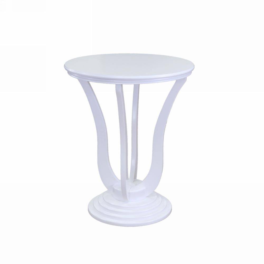 White Round Wood Pedestal End Table