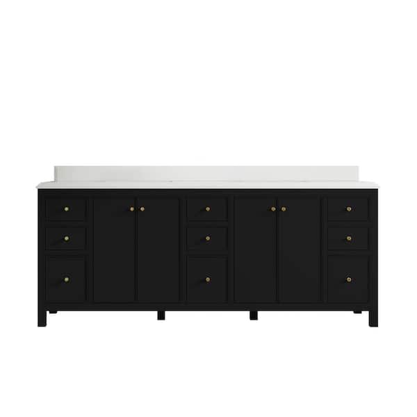 Willow Collections Chicago 84 in. W x 22 in. D x 36 in. H Double Sink Bath Vanity Black 1.5 in. White Qt. Top