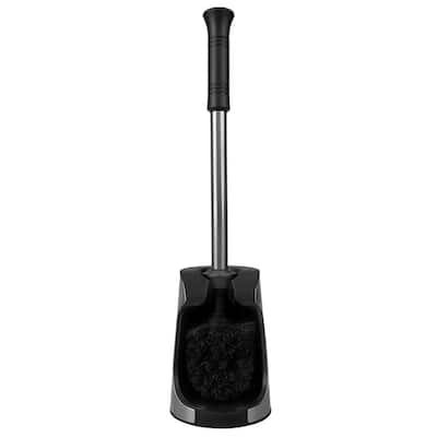 Brushed Stainless Toilet Brush Holder and Holder in Black