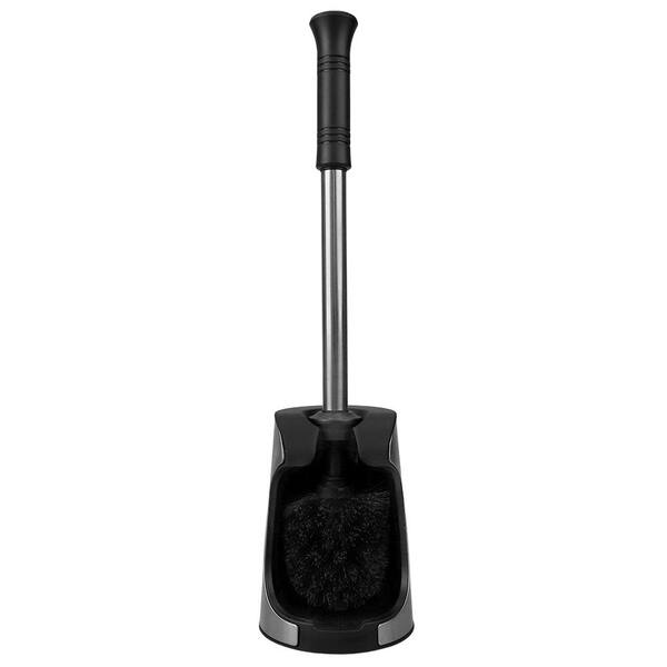 Home Basics Brushed Stainless Toilet Brush Holder and Holder in Black