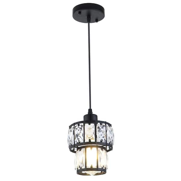 Unbranded 1-Light Crystal Black Modern Drum Mini Pendant Light for Kitchen Island Dining Room Bedroom