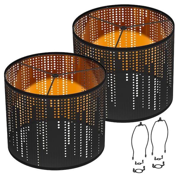 10 in. Black Drum Lampshade Modern Metal Shades for Table Floor Pendant Light with 0.47 in. Neckless Fitter (2-Pack)