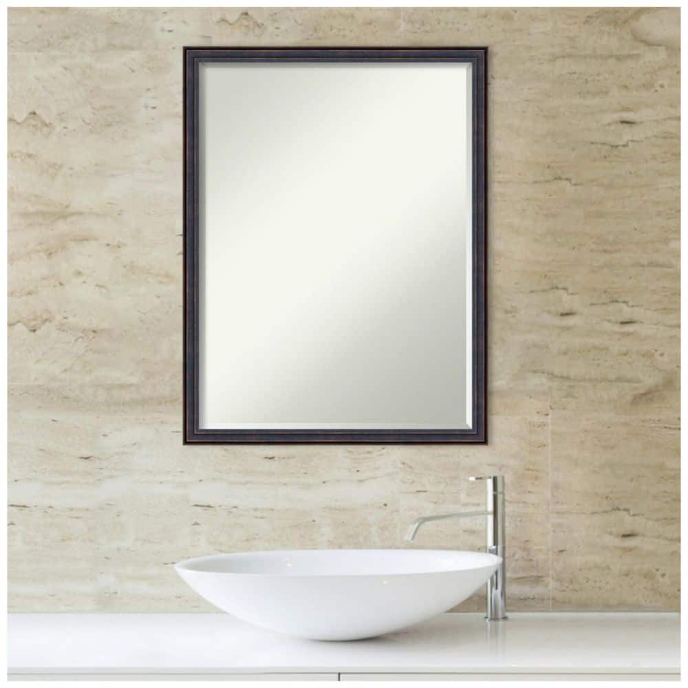 Dark Bronze Petite Bevel Wood Bathroom Vanity Mirror