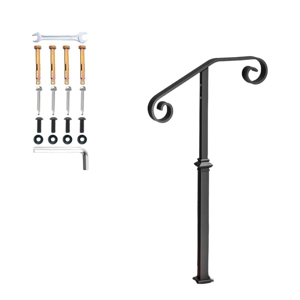 38.8 in. L x 14.35 in. W Single Post Metal Handrail, Handrails for 1-2 Step