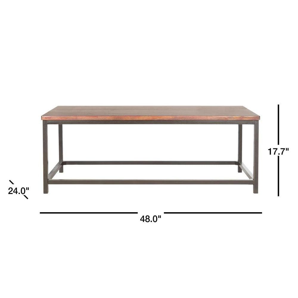 Distressed Maroon Walnut Wood and Metal Rectangular Cocktail Table