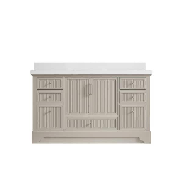 Willow Collections Alys 60 in. W x 22 in. D x 36 in. H Single Sink Bath Vanity in Fine Grain with 2 in. White Qt. Top